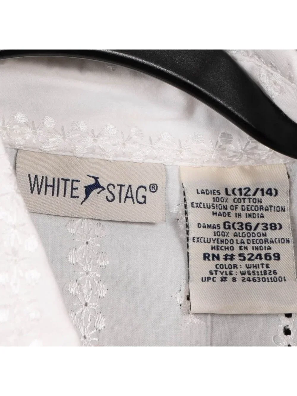 White Stag Eyelet Button Up Shirt L 12 14 Womens VTG NEW White Cotton Collared